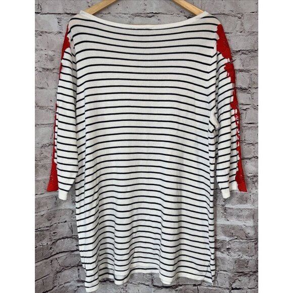 Lane Bryant Stripe 3/4 Sleeve Sweater Tunic Floral Red Lace Sleeve 14/16 - Picture 4 of 4